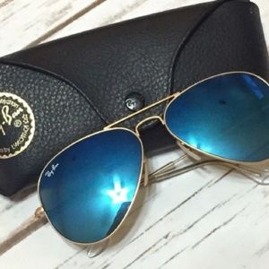Gently Used Ray Ban Aviators Blue Lense Gold Frame